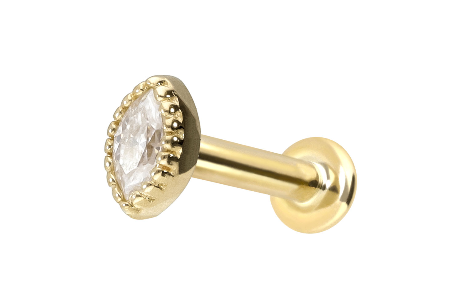 14 Karat Gold Labret Piercing mit Push Fit MOISSANIT-OVAL